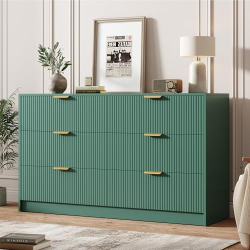 6 Drawers Dresser - Modern Fluted Double Chest of Drawers, Green, view 2
