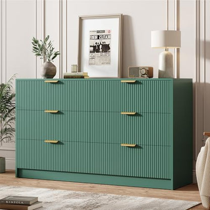 6 Drawers Dresser - Modern Fluted Double Chest of Drawers, Green, view 2