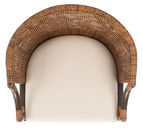 SAFAVIEH Furniture - Brando Rattan Bar Stool - Brown & Black - Solid Wood - Coastal Rattan-Back Design - Ideal for Kitchen, Bar Area, Dining Room (SEA4014D)