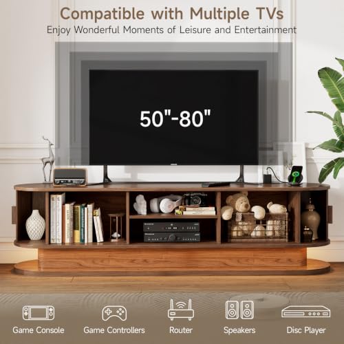 70" TV Stand Up to 80 Inch, Fluted Media Console Cabinet Walnut, view 6