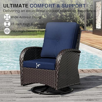 Outdoor Swivel Rocker Chairs, 3 Piece Wicker Patio Set with Thickened Cushions, High Back, Deep Seating, Wide Armrest, Outdoor Swivel Chairs for Porch, Deck
