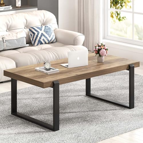 Rustic Coffee Table, Modern Wood and Metal Industrial Center Table for Living Room, 47 Inch Oak