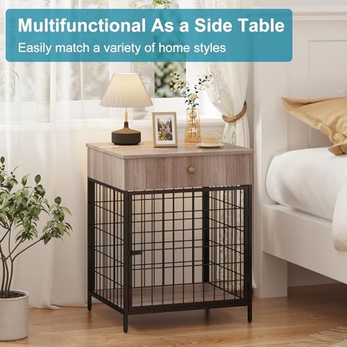 Decorative Grey Steel-Tube Dog Kennel Table with Drawer, view 3