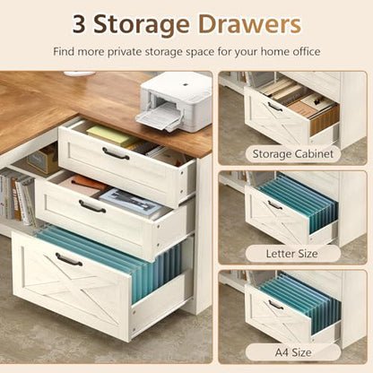 61" Farmhouse L Shaped Desk with Drawers ＆ Storage Shelves for Home Office, view 8