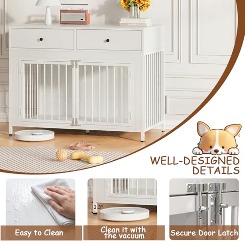 Large Dog Crate Furniture with 2 Drawers, 44 Inch Wooden Dog Kennel Indoor, view 7
