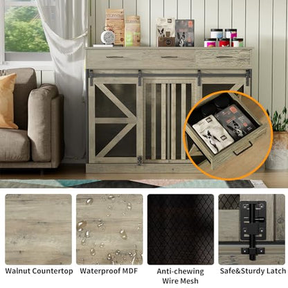 48 Inch Large Dog Crate Furniture with 3 Storage Drawers, view 5