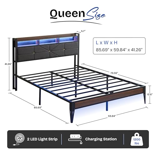 Queen Size Bed Frame with Headboard, view 3