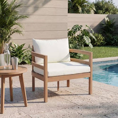 Alger Acacia Wood Lounge Chair Outdoor with Removable Cushion, Solid Wood Patio Accent Chair with Cushion, Patio Furniture Set Sofa Chair, Light Teak+Beige