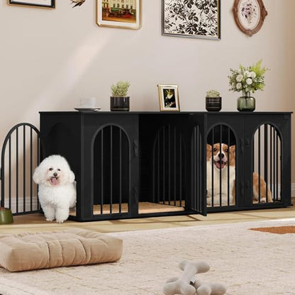 63" Double Dog Crate Furniture, Dog Kennel Indoor with Cushion, view 2