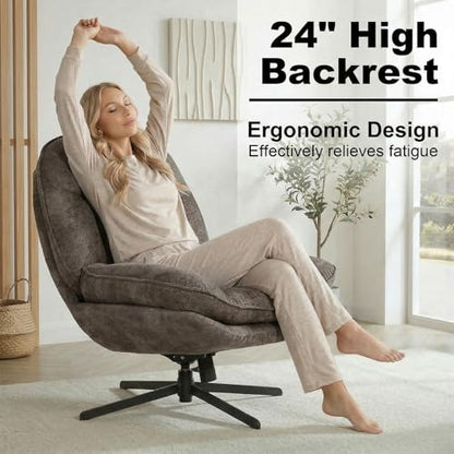 24" High Back Swivel Accent Chair Set of 2 for Living Room, Swivel Tilt Accent Chair, Comfy Reading Chair Oversized, Slightly Rocking Upholstered Armchair, Ergonomic Fabric Modern Chair, Brown