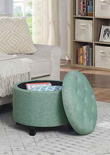 Designs4Comfort Round Storage Ottoman 19.75" - Versatile Contemporary Foot Stool for Living Room, Office, Green Fabric