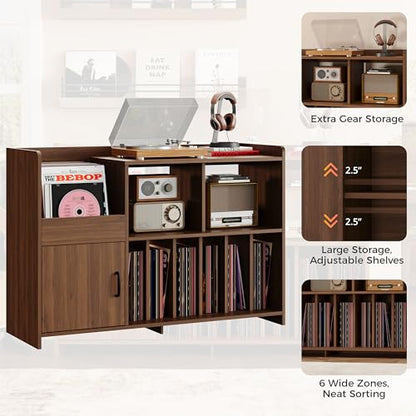 48" Mid-Century Modern Record Player Stand with Door, Walnut, view 7
