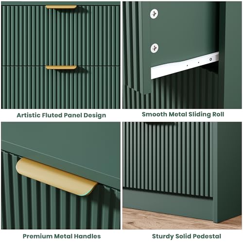 6 Drawers Dresser - Modern Fluted Double Chest of Drawers, Green, view 5
