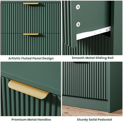 6 Drawers Dresser - Modern Fluted Double Chest of Drawers, Green, view 5