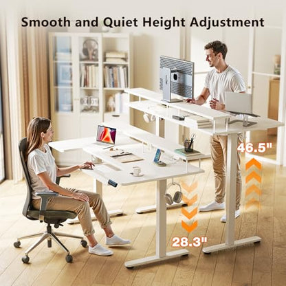 55 Inch U Shaped Electric Standing Desk with Keyboard Tray, White, view 5