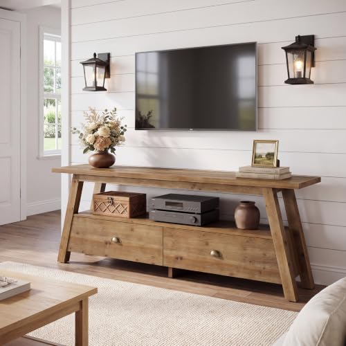 63" Solid Wood TV Stand, 2-Tier Media Console with Drawers, view 5