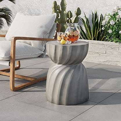 Outdoor Side Table,Concrete Accent Side Table,Patio Side Tables End Table,Outdoor Accent Side Table Lightweight for Livingroom,Garden, Hourglass,Grey