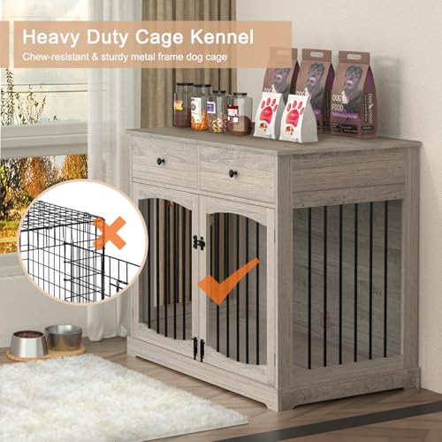 40" Dog Crate Furniture, Farmhouse Wooden Pet Kennel w/Drawer, view 5