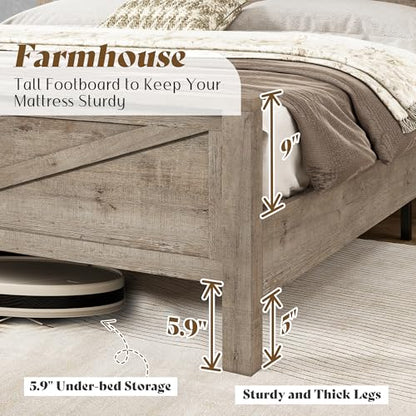 Queen Farmhouse Bed with Storage Wood Grey, view 8