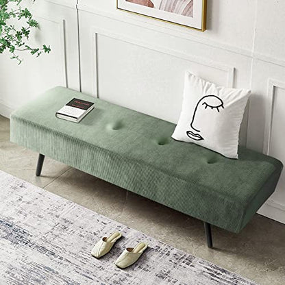 Entryway Bench - Green Bench for Bedroom, Modern Ottoman End of Bed, Corduroy Padded Benches for Living Room, Foyer, Mudroom, Hallway - 39" L x 14" W x 17" H | Corduroy Padded Benches for Living Room, Foyer, Mudroom, Hallway - 39" L x 14" W x 17" H
