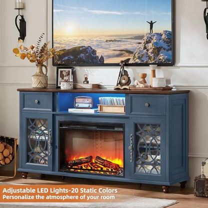 Farmhouse Fireplace TV Stand with Electric Fireplace & LED Lights, view 4
