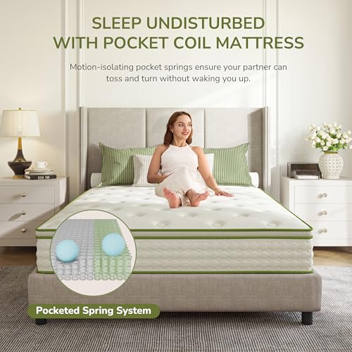 Queen Mattress 10 Inch Hybrid Memory Foam Mattress in a Box with Individual Pocket Innerspring for Motion Isolation & Pressure Relief, Edge Support, Medium Firm
