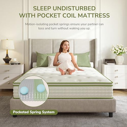 Queen Mattress 10 Inch Hybrid Memory Foam Mattress in a Box with Individual Pocket Innerspring for Motion Isolation & Pressure Relief, Edge Support, Medium Firm