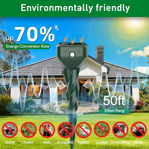 Mole Repellent Solar Powered, 4 Pack Snake & Skunk Repellent for Yard, view 6