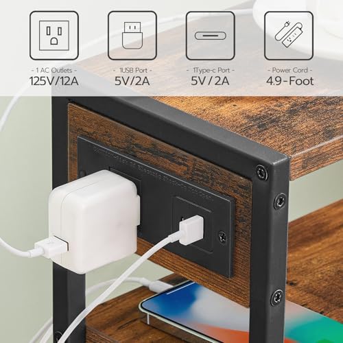 Small Narrow Side Table with Charging Station, Skinny End Table for Small Spaces, view 5