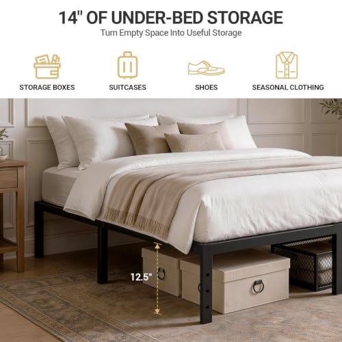 14" Queen Bed Frame Sturdy Metal Platform for More Storage No Box Spring, view 6