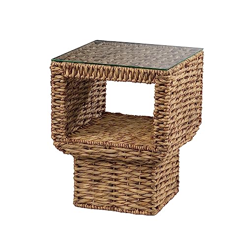 Pallston Water Hyacinth Accent Table - Bohemian Design, Natural Rattan - Fully Assembled - Ideal for Living Room, Bedroom (OC1157706)