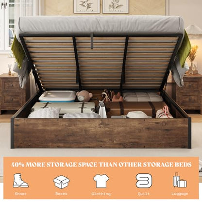 King Lift Up Storage Bed Frame, Rustic Brown, view 6