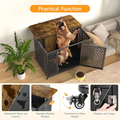 43.7" Heavy Duty Dog Crate Furniture for Large Dogs with Flip Top, view 6