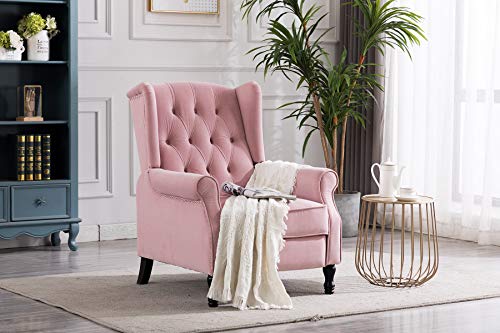 Velvet Tufted Push Back Arm Accent Chair Recliner Single Reclining for Adjustable Club Chair Home Padded Seating Living Room Lounge Modern Sofa,Pink