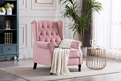 Velvet Tufted Push Back Arm Accent Chair Recliner Single Reclining for Adjustable Club Chair Home Padded Seating Living Room Lounge Modern Sofa,Pink