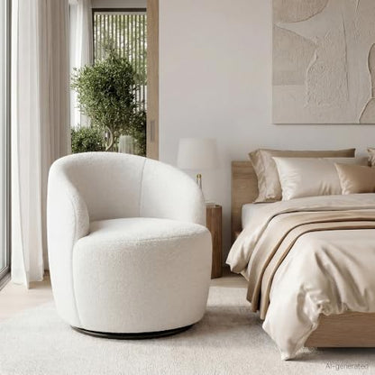 Swivel Barrel Chair, 360° Small Single Sofa Armchair Comfy Round Sofa Chair, Boucle Chairs Padded Armchair, Modern Round Accent Arm Chairs for Living Room Bedroom, Teddy Ivory