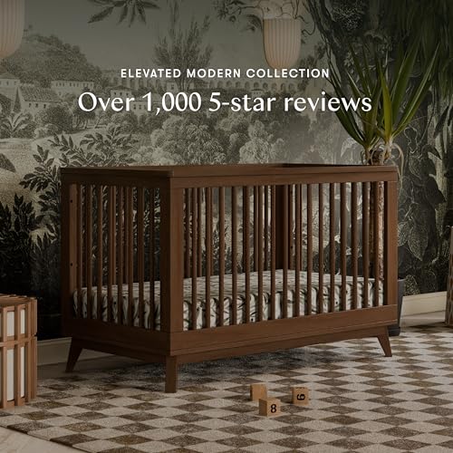 Babyletto Scoot 3-in-1 Convertible Baby Crib, Natural Walnut | GREENGUARD Gold Certified, Converts to Toddler Bed & Daybed - 4 Adjustable Mattress Heights - Conversion Kit Included