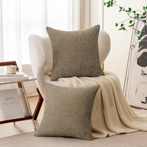 Brown Chenille Throw Pillow Covers 24x24 Inch Pack of 2 Modern Decorative Throw Pillow Cases Farmhouse Cross Covers Home Decor for Sofa Bedroom Living Room
