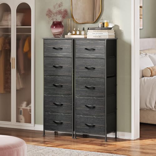 5 Drawer Dresser for Bedroom, Tall Chest of Drawers, Black Wood Grain, view 3