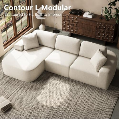 107'' Modular Sectional Sofa Couch with Chaise, No Assembly Required, Modern Bouclé-Inspired Upholstery, Convertible L-Shaped Design for Living Room – Ivory Beige