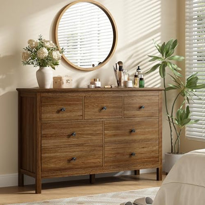 47" Walnut Dresser for Bedroom with 7 Drawer & Metal Handles, view 4