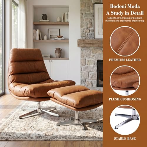 Brown Swivel Lounge Chair with Ottoman and Footrest, view 6