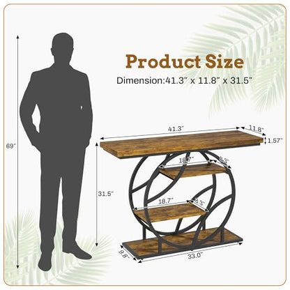 Entryway Table for Foyer,41.3 Inch Industrial Narrow Console Table,Accent Decor Living Room Furniture,Hallway & Sofa Table for Entrance,4-Tier Storage Shelves,Metal Frame,Thick Wood Top