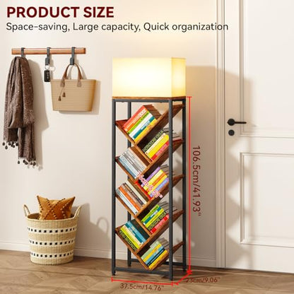 9 Tier Tree Bookshelf with Top Shelf,Brown TBC002H | Floor Standing Bookshelf for Narrow Space Storage Organizer Bookcase Display Rack Corner Bookcase for Bedroom Living Room