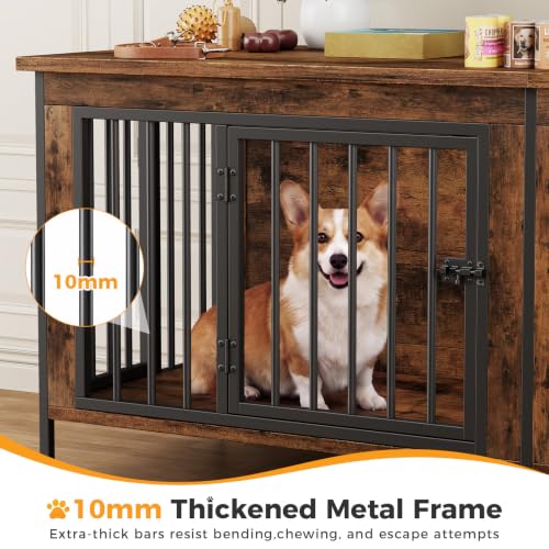 63" Double Dog Crate Furniture for 2 Dogs, Rustic Brown, view 6