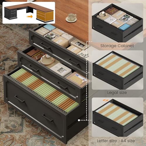 Farmhouse 78.8" L Shaped Desk with 6 Drawers, Home Office Desk with Power Outlet, view 6
