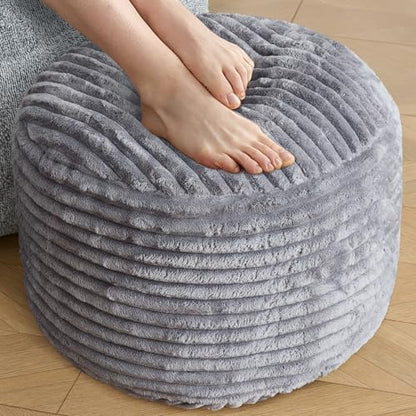 Stuffed Round Ottoman,Pouf Ottoman Foot Rest,20 X 15,Dark Grey, view 2