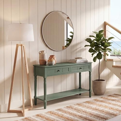 SAFAVIEH Furniture - Samantha 2-Drawer Console Table - Dusty Green - Solid Wood - Classic Storage Design - Ideal for Entryway, Living Room, Hallway, 35.8" W x 13.8" D x 29.5" H (AMH5710L)