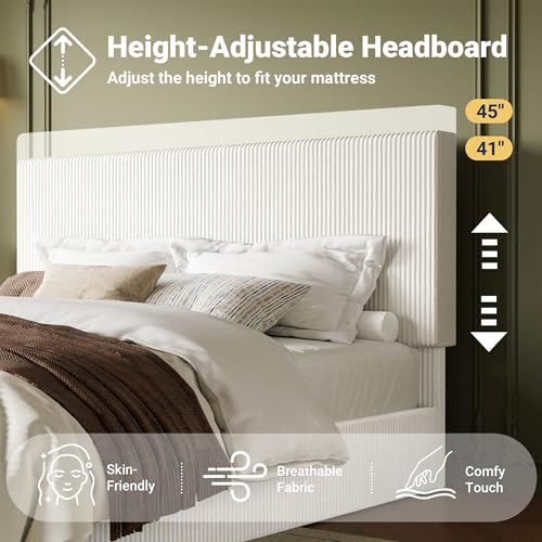 White Adjustable Corduroy King Bed Frame, view 6