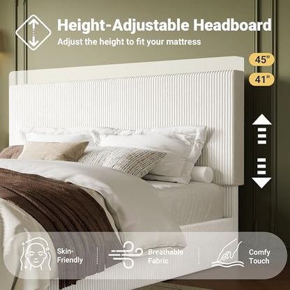 White Adjustable Corduroy King Bed Frame, view 6